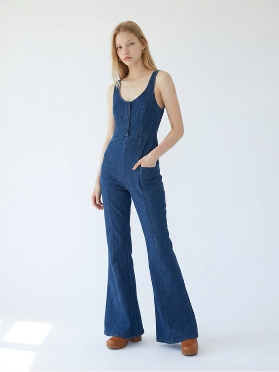 Fashion Nova Pants - Fashion Nova Dark Blue Denim Flared Jumpsuit
